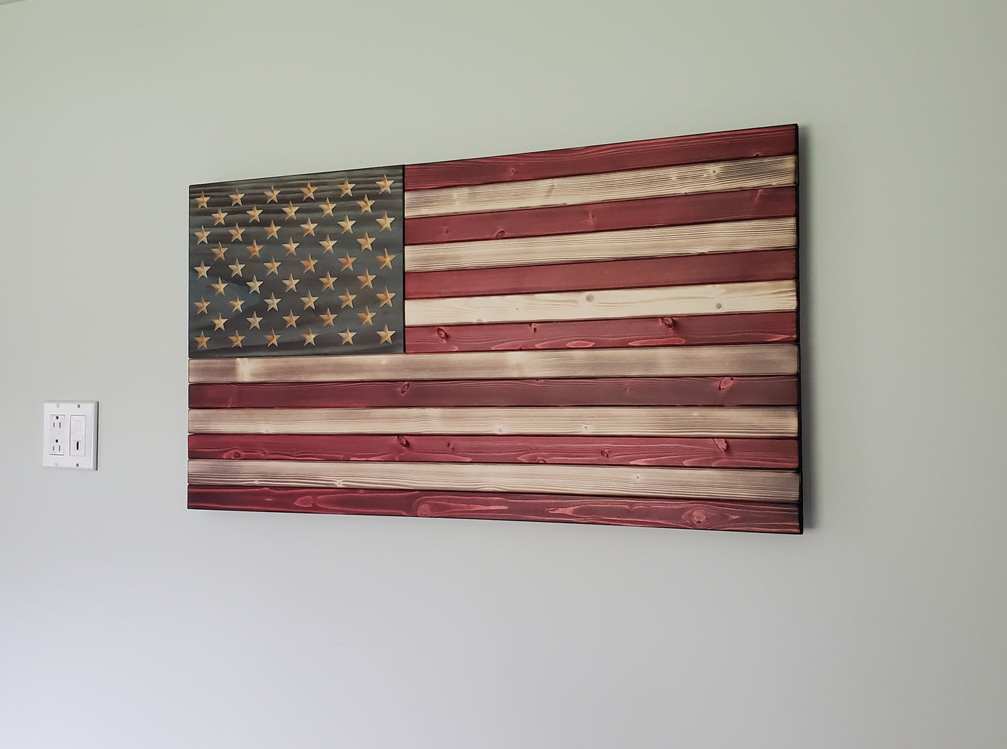 Weathered Red White and Blue Wooden Flag