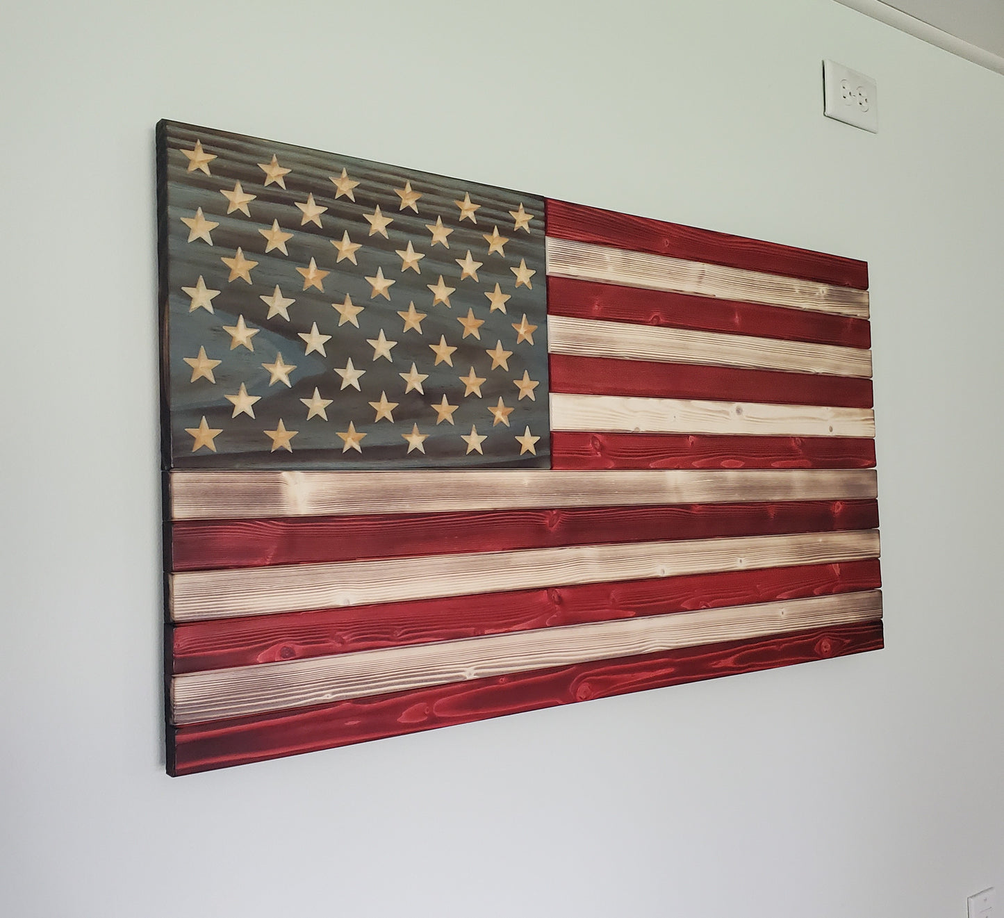 Weathered Red White and Blue Wooden Flag