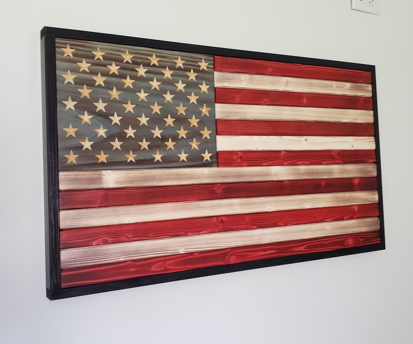 Weathered Red White and Blue Wooden Flag