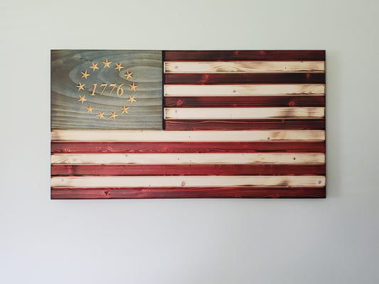 1776 Weathered Red White and Blue Wooden Flag