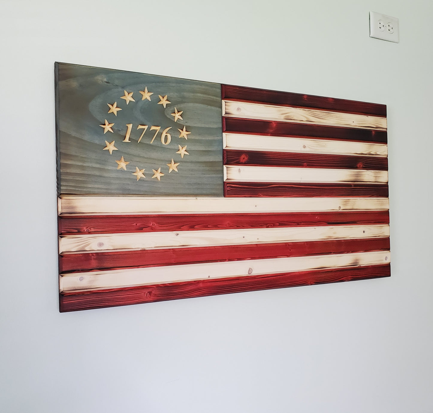 1776 Weathered Red White and Blue Wooden Flag