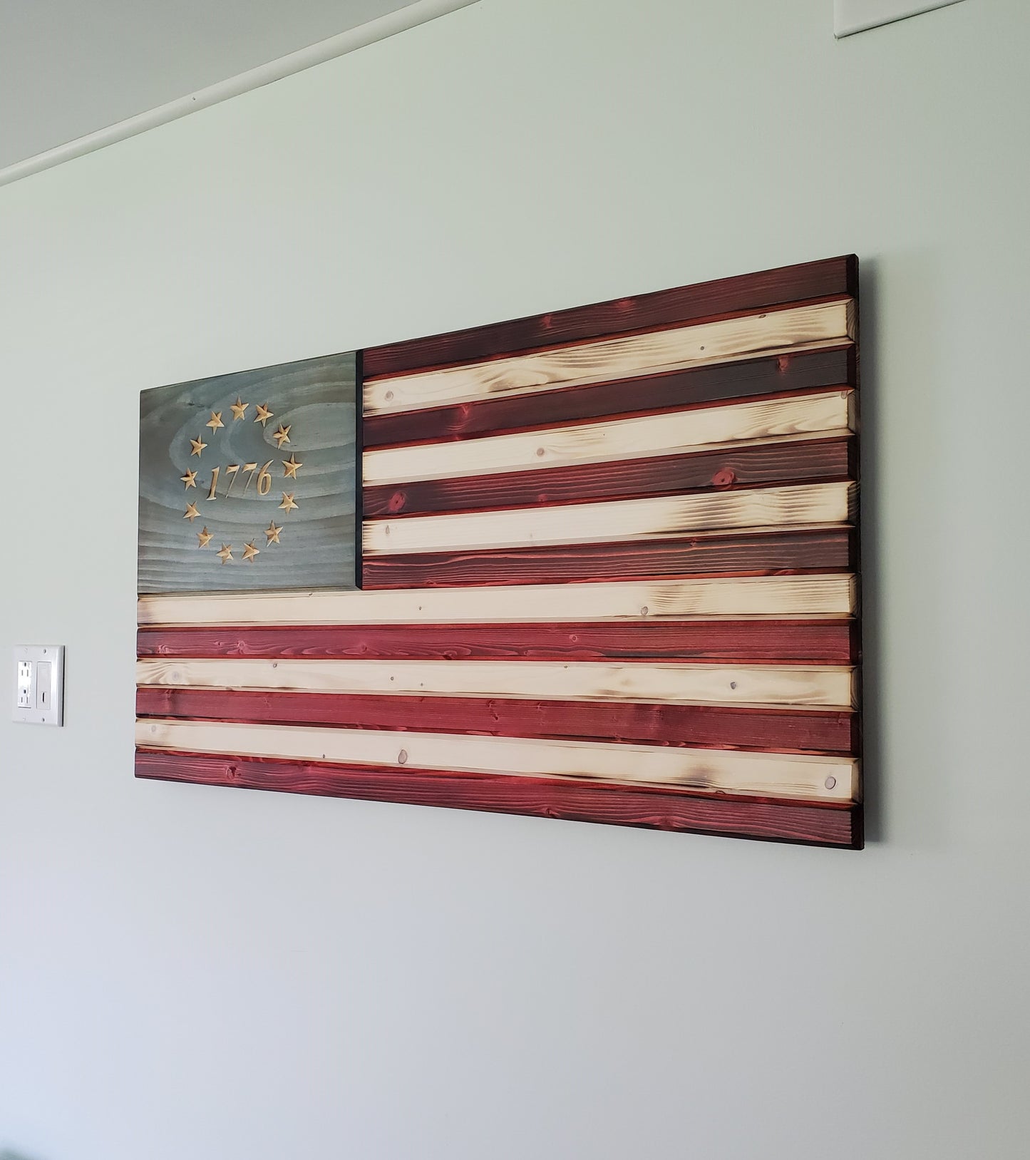 1776 Weathered Red White and Blue Wooden Flag