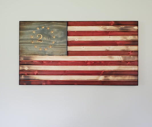 2nd Amendment Weathered Red White and Blue Wooden Flag