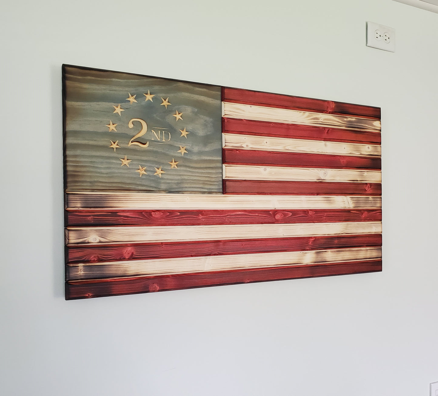 2nd Amendment Weathered Red White and Blue Wooden Flag