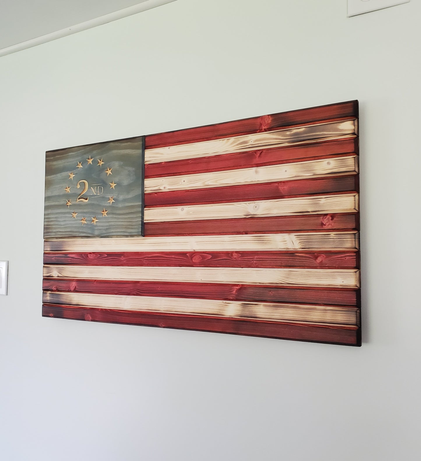 2nd Amendment Weathered Red White and Blue Wooden Flag