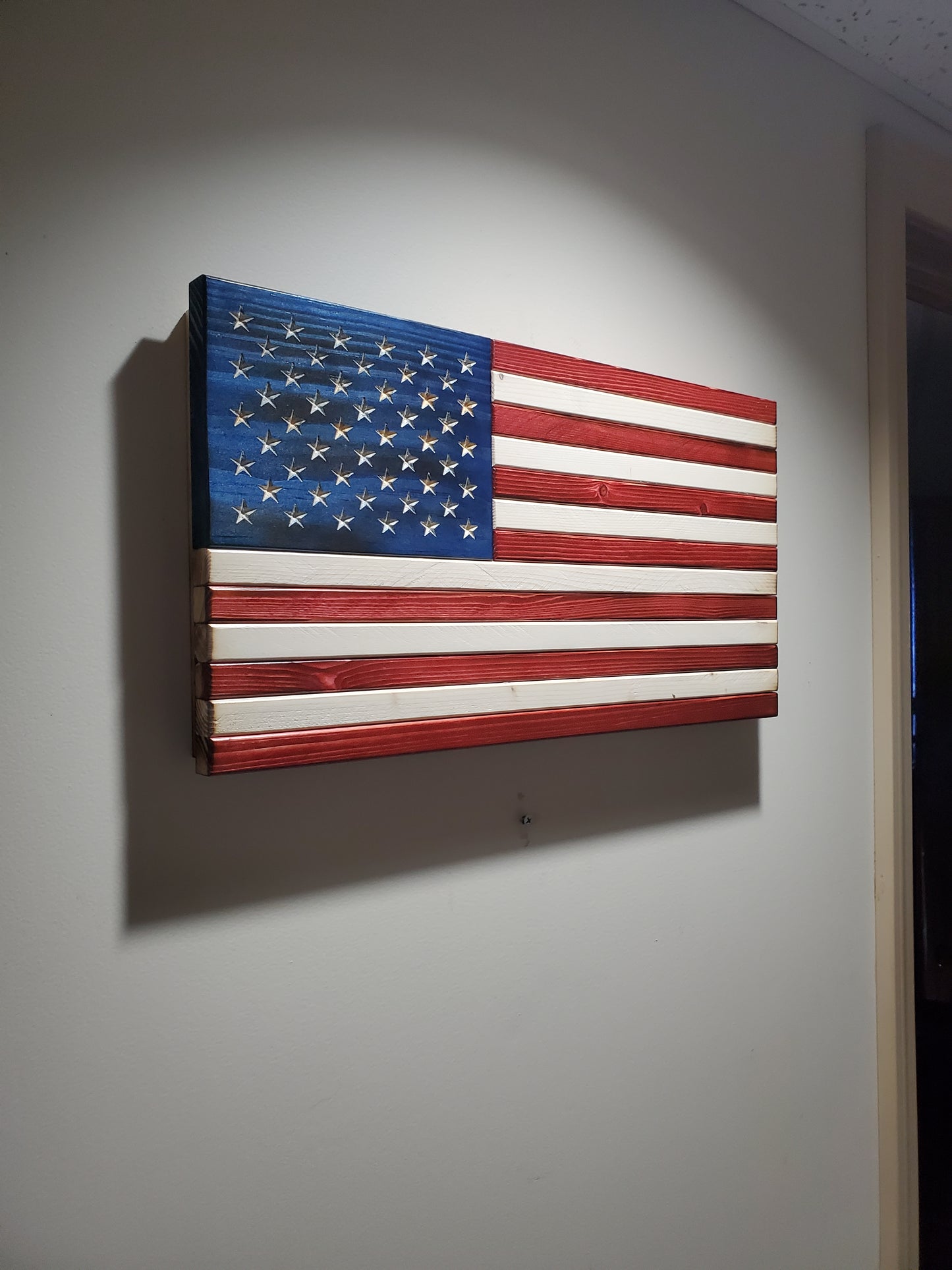 Traditional Red White and Blue Wooden Flag