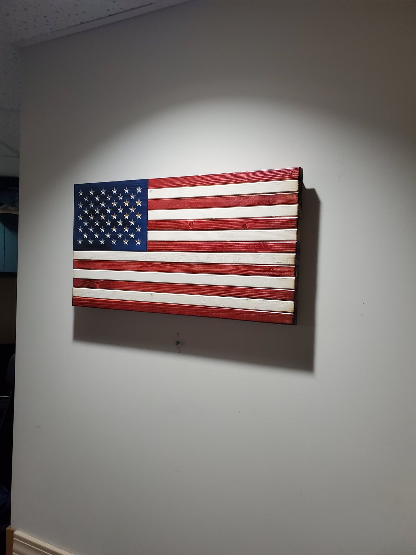 Traditional Red White and Blue Wooden Flag