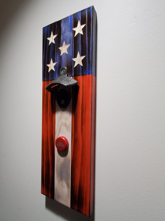 Magnetic Rustic American Flag Wall Bottle Opener